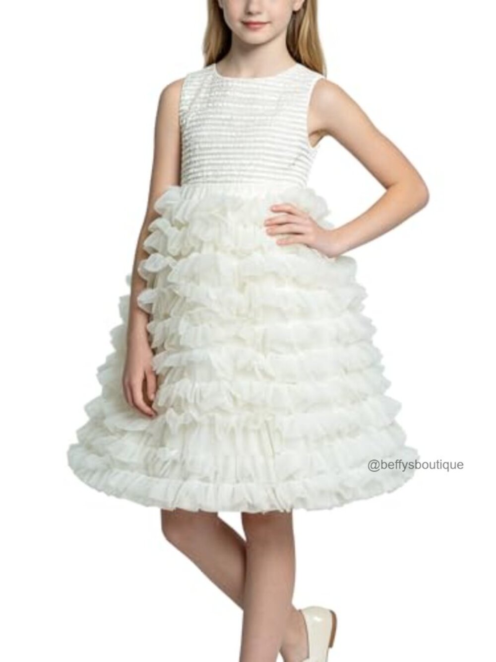 Girls Tulle Princess Dress Texture Tweed Formal Wedding Guest Pageant Knee